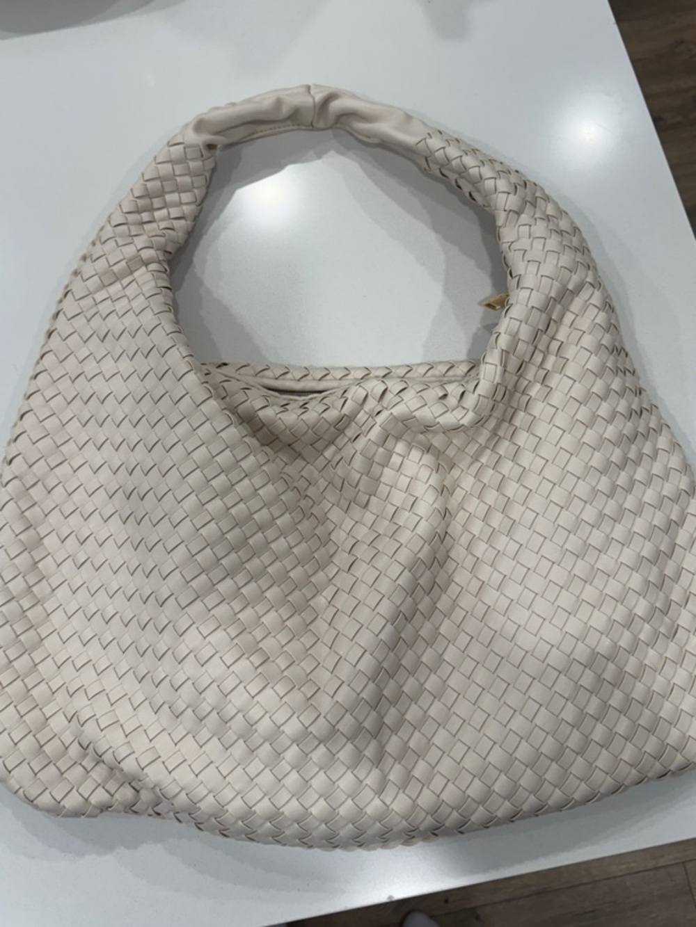 Woven Shoulder Hobo Bag in Cream